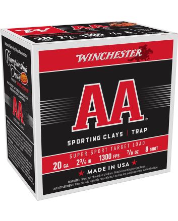 Winchester Ammo AASC208 AA Super Sport Sporting Clay 20Gauge 2.75" 7/8oz 8Shot 25 Per Box/10 Case