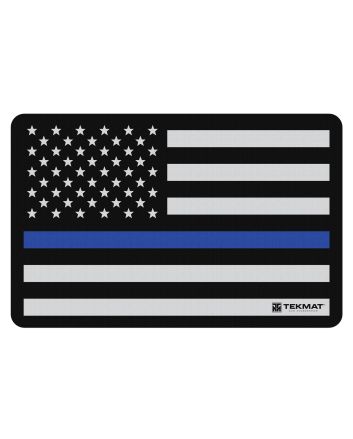 TekMat TEKR17POLICE Police Support Cleaning Mat Black/White/Blue Rubber 11"x17" Blue Line Flag