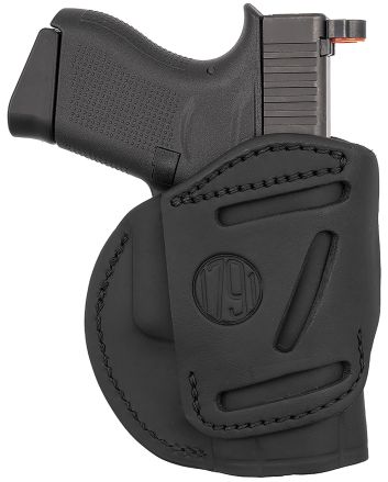 1791 Gunleather 4WH3SBLL 4-WayIWB/OWB Size 03 Stealth Black Leather Belt Clip Compatible w/Glock 26/Ruger LC9/S&amp;W M&amp;P Shield/2.0 9/40 Left Hand