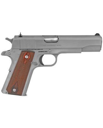 Colt Mfg O1911CSS38 1911 Government 38 Super 9+1 5" Stainless National Match Barrel, Serrated Stainless Steel Slide &amp; Frame w/Beavertail, Diamond Checkered Rosewood
