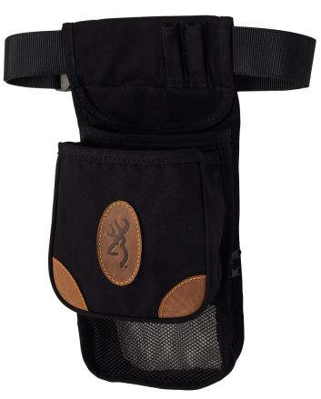 Browning 121388993 Lona Deluxe Shell Pouch Black/Brown Canvas/Leather Belt Mount Adjustable