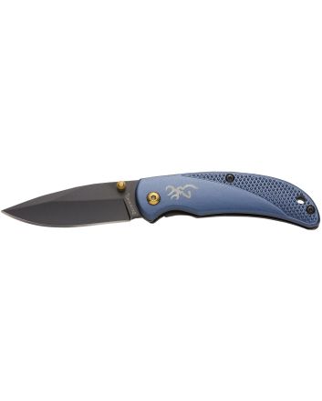 Browning 3220341 Prism 3EDC Folding 2.38" Plain Black Oxide 7Cr17MoV SS Blade, Navy w/Brass Accents &amp; Logo Anodized Aluminum Handle, Includes Pocket Clip