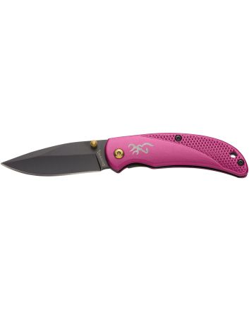 Browning 3220343 Prism 3EDC Folding 2.38" Plain Black Oxide 7Cr17MoV SS Blade, Plum w/Brass Accents &amp; Logo Anodized Aluminum Handle, Includes Pocket Clip