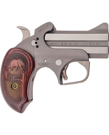 Bond Arms BAGR Grizzly45 Colt (LC)/410 Gauge 2rd 3" Stainless Steel Double Barrel &amp; Frame, Rebounding Hammer, Blade Front/Fixed Rear Sights, Rosewood Grips, Manual Safety