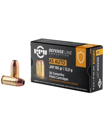 PPU PPD45 Defense45ACP 185gr Jacketed Hollow Point 50 Per Box/10 Case