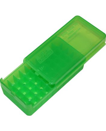 MTM Case-Gard P50SS4516 Side-Slide Ammo Box Pistol Multi-Caliber Handgun Clear Green Plastic 50rd