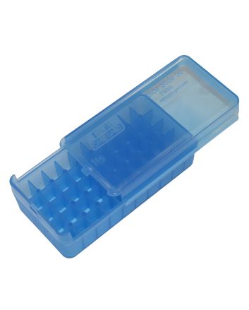 MTM Case-Gard P50SS4524 Side-Slide Ammo Box Pistol Multi-Caliber Handgun Clear Blue Plastic 50rd