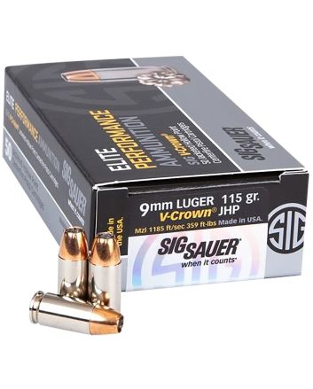 Sig Sauer E9MMA1COMP50 Match Elite Competition9mmLuger 115gr V-Crown Jacketed Hollow Point 50 Per Box/20 Case