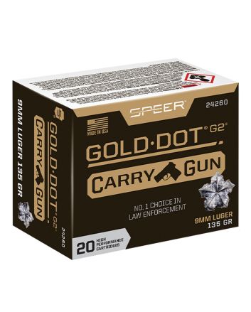 Speer 24260 Gold Dot Carry Gun 9mmLuger 135gr Hollow Point 20 Per Box/10 Case