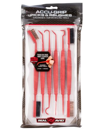 Real Avid AVPBS Accu-Grip Picks &amp; Brushes Rifle/Shotgun Firearm Plastic 8-8.25" Long Resin Bristles 6 Per Pkg