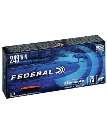 Federal V243VM75 Varmint &amp; Predator243Win 75gr Hornady V-Max 20 Per Box/10 Case