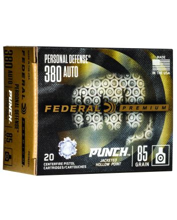 Federal PD380P1 Punch Personal Defense 380ACP 85gr Jacketed Hollow Point 20 Per Box/10 Case