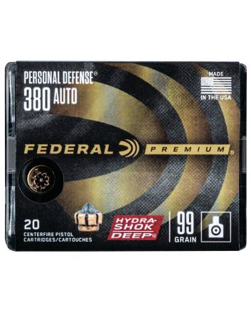 Federal P380HSD1 Premium Personal Defense 380ACP 99gr Hydra-Shok Deep Hollow Point 20 Per Box/10 Case