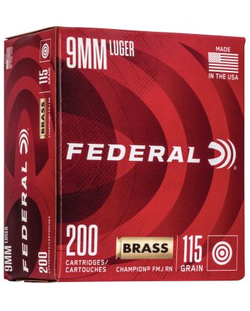 Federal WM51992 Champion Training 9mmLuger 115gr Full Metal Jacket 200 Per Box/5 Case