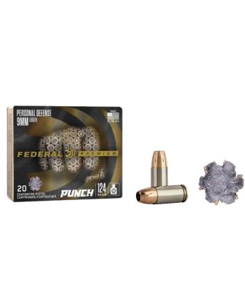 Federal PD9P1 Punch Personal Defense 9mmLuger 124gr Jacketed Hollow Point 20 Per Box/10 Case