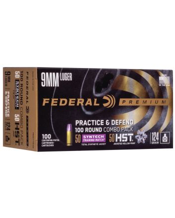 Federal P9HST1TM100 Premium Practice &amp; Defend 9mmLuger 124gr HST JHP/Syntech TSJ 100 Per Box/5 Case