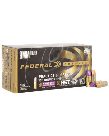 Federal P9HST2TM100 Premium Practice &amp; Defend 9mmLuger 147gr HST JHP/Syntech TSJ 100 Per Box/5 Case