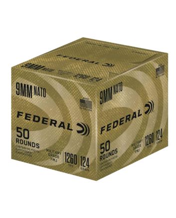Federal C9N882 Military Grade9mmLuger 124gr Full Metal Jacket 50 Per Box/10 Case