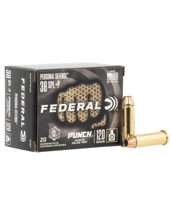 Federal PD38P1 Punch Personal Defense 38Special+P 120gr Jacketed Hollow Point 20 Per Box/10 Case