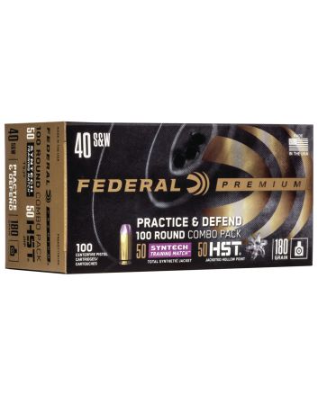 Federal P40HST1TM100 Premium Practice &amp; Defend 40S&amp;W 180gr HST JHP/Syntech TSJ 100 Per Box/5 Case