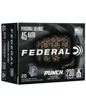 Federal PD45P1 Punch Personal Defense 45ACP 230gr Jacketed Hollow Point 20 Per Box/10 Case