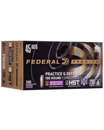 Federal P45HST2TM100 Premium Practice &amp; Defend 45ACP 230gr HST JHP/Syntech TSJ 100 Per Box/5 Case