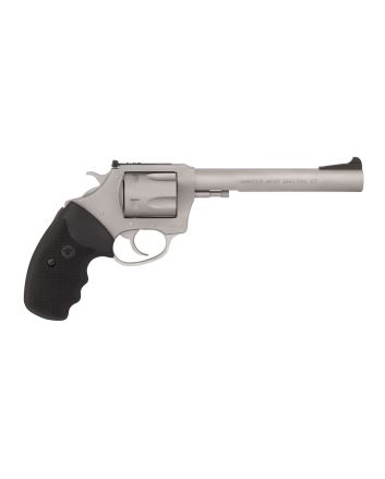 Charter Arms 73566 Mag Pug Target Extra Large 357 Mag, 6 Shot 6" Matte Stainless Steel Barrel, Cylinder &amp; Frame w/Black Finger Grooved Rubber Grip