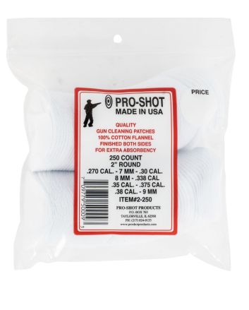 Pro-Shot 2250 Cleaning Patches.270 - .38 Cal 2" Round Cotton Flannel 250 Pack