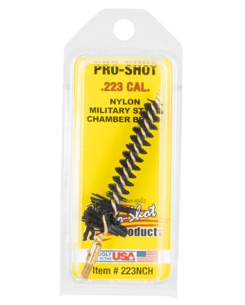 Pro-Shot 223NCH Chamber Brush Military Style 223 Rem/5.56x45mm NATO AR Platform #8-32 Thread Nylon Bristles Brass Core