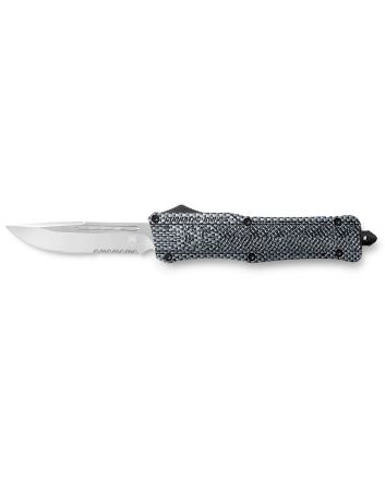 CobraTec Knives LCFCTK1LDS CTK-1Large 3.75" OTF Drop Point Part Serrated D2 Steel Blade/ Carbon Fiber Aluminum Handle Features Glass Breaker Includes Pocket Clip