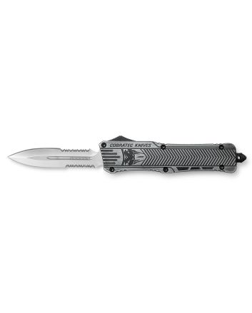 CobraTec Knives LSWCTK1LDG2SS CTK-1Large 3.75" OTF Dagger Part Serrated D2 Steel Blade/ Stonewashed Aluminum Handle Features Glass Breaker Includes Pocket Clip