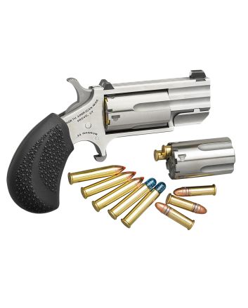 North American Arms PUGDC Pug22 LR or 22 WMR 5 rd 1" Barrel, Overall Stainless Steel Finish, Black Rubber Grip Includes Cylinder