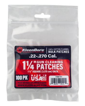 KleenBore P201 Super Shooter.22 - .270 Cal 1.25" 100% Cotton Flannel 100 Per Pack