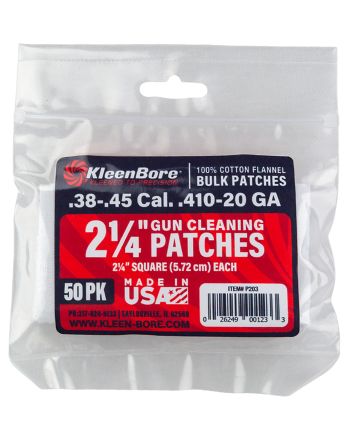 KleenBore P203 Super Shooter.38/ .45 Cal 20/.410 Gauge 2.25" 100% Cotton Flannel 50 Per Pack