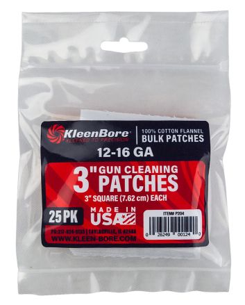 KleenBore P204 Super Shooter12-16 Gauge Shotgun 3" 100% Cotton Flannel 25 Per Pack