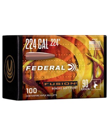 Federal FB224F1 Fusion Component224 Cal .224 90 gr Bonded Soft Point 100 Per Box/ 4 Case