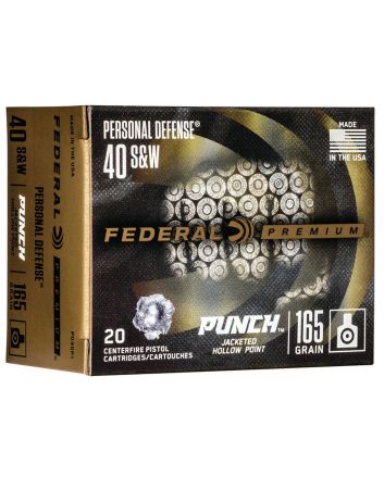 Federal PD40P1 Punch Personal Defense 40S&amp;W 165gr Jacketed Hollow Point 20 Per Box/10 Case