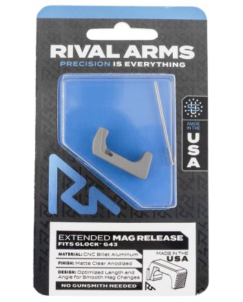 Rival Arms RA72G003D Magazine ReleaseExtended Silver Aluminum for Glock 43