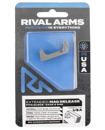Rival Arms RA72G004D Magazine ReleaseExtended Silver Aluminum for Glock 43X, 48