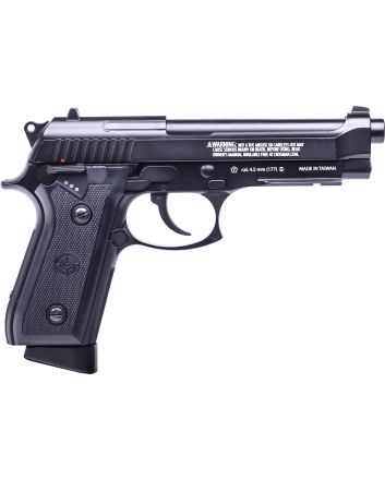Crosman PFAM9B Full Auto Air Pistol CO2 177 BB 20rd Smooth Bore Brass Barrel, Blow Back Action, Fixed Front/Notched Rear Sights, Full Metal Frame, Black Polymer Grips, Selector Safety