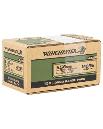 Winchester Ammo WM855150 USA M855 Green Tip 5.56x45mmNATO 62gr Full Metal Jacket 150 Per Bx/4 Case *Value Pack