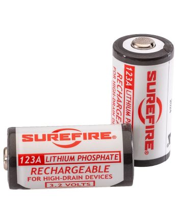 SureFire SFLFP123 123A BatteriesWhite/Black 3.2 Volts 450 mAh (2) Single Pack Rechargeable