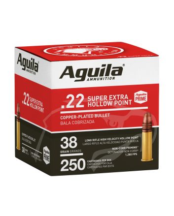 Aguila 1B221103 Super Extra Rimfire 22LR 38gr Copper Plated Hollow Point 250 Per Box/8 Case