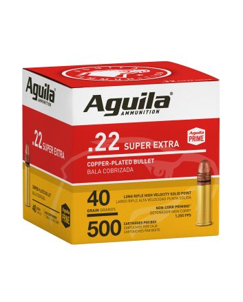 Aguila 1B221115 Super Extra Rimfire 22LR 40gr Copper Plated Solid Point 500 Per Box/4 Case