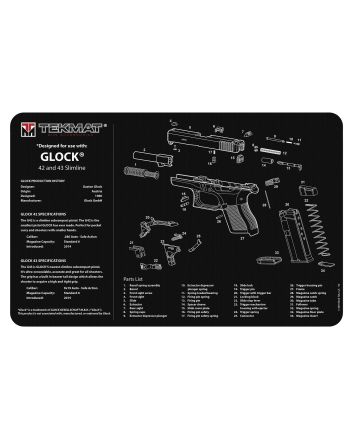 TekMat TEKR20GLOCK4243 Glock 42/43 Ultra 20 Cleaning Mat Black/White Rubber 15"x20" Glock 42/43 Parts Diagram