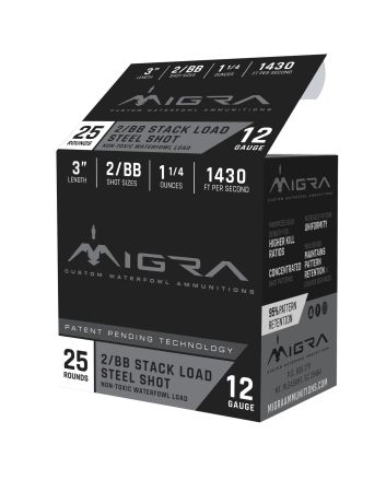 Migra Ammunitions M12S2BB Staxd12Gauge 3" 1 1/4oz 2/BBShot 25 Per Box/10 Case