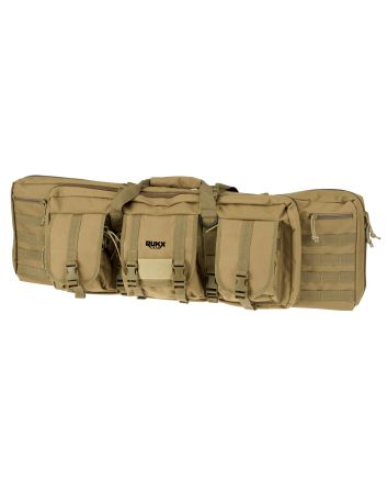 Rukx Gear ATICT42DBT Tactical Double Gun Case 42" Water Resistant Tan 600D Polyester w/ Non-Rust Zippers Reinforced Velcro &amp; Adjustable Back Straps