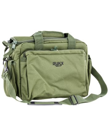 Rukx Gear ATICTRBG Tactical Range BagWater Resistant Green 600D Polyester with Hidden Handgun Pocket, Mag &amp; Ammo Storage, Non-Rust Zippers &amp; Carry Handle 16" x 7.50" x 10.50" Interior Dimensions