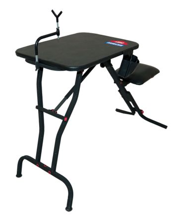 Birchwood Casey MSB100 Ultra Steady Shooting Bench Black Steel, Folding Seat, Pockets &amp; Adjustable Rubber Coated Gun Rest 21" W x 28" L