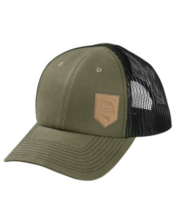 Glock AP95883 ChinoOlive Green/Black Mesh Hat w/Leather-Like Glock Shield Patch